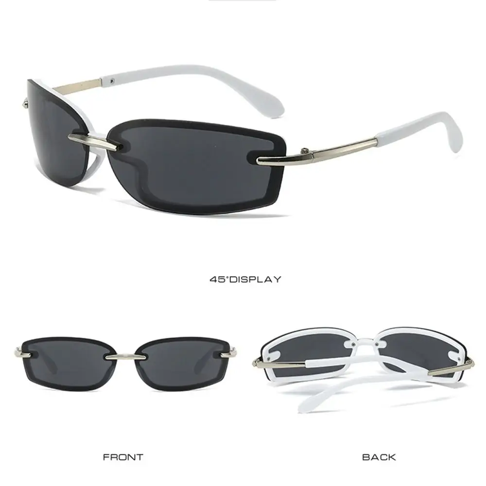 Rimless Square Candy Color Sunglasses Metal Temples Y2K Futuristic Shades UV Protection Dopamine Dressing Eyewear Accessories