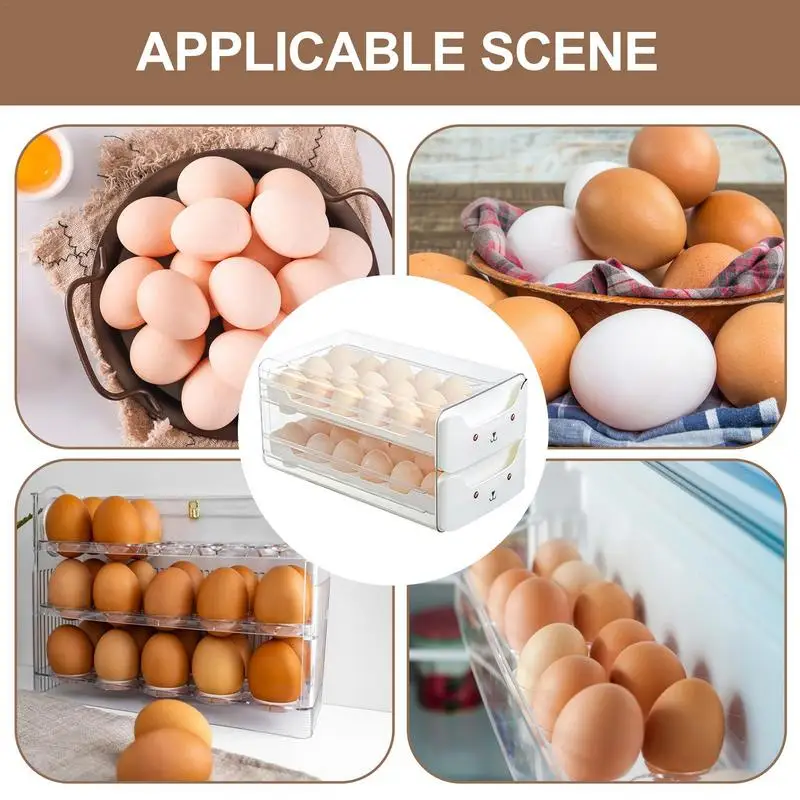 Egg Holder For Refrigerator Container Egg Organizer Storage Box Large Capacity Organizer Double Layer box For Fridge With Lid