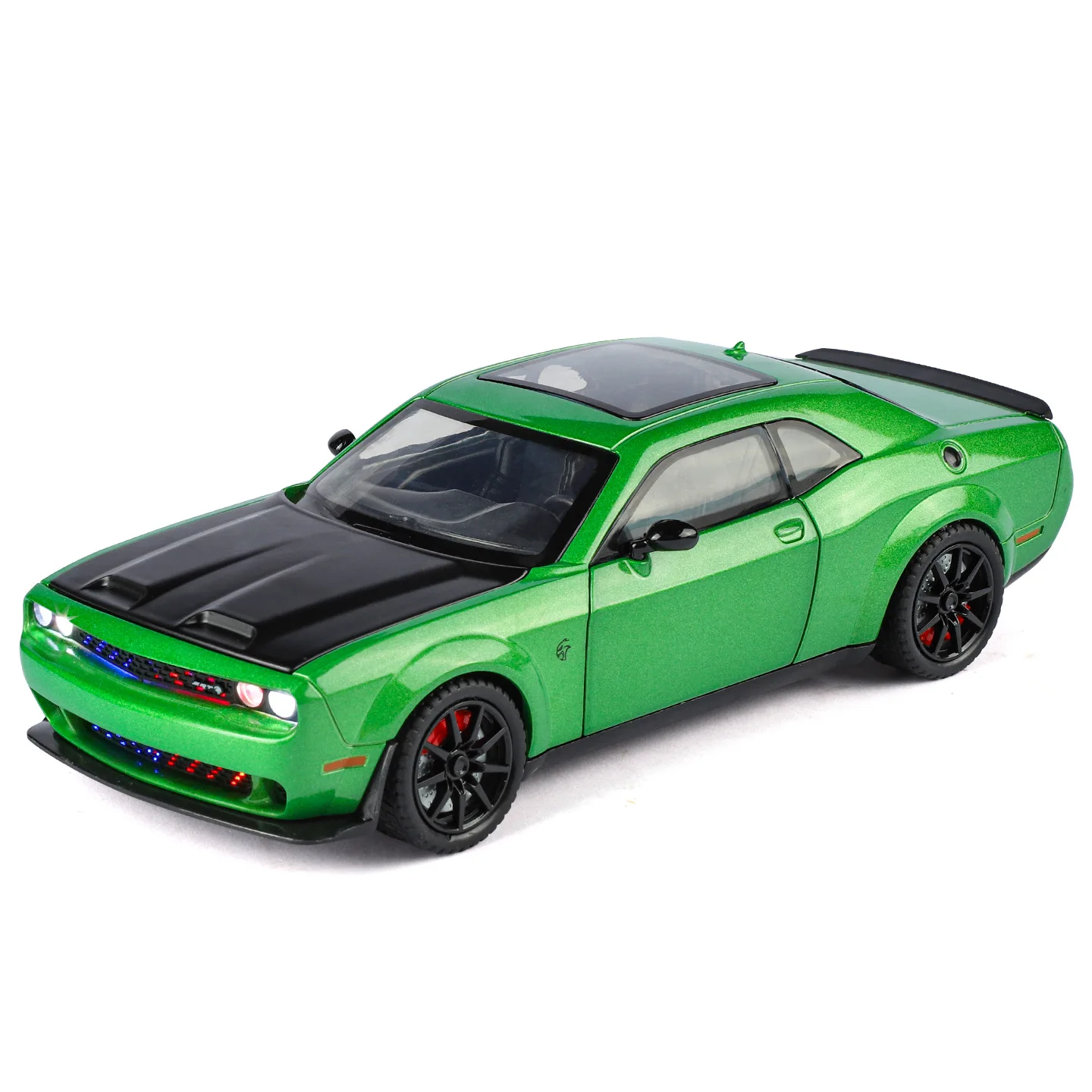 1:24 Challenger Hellcat Modell Spielzeug Vintage Autos Legierung Diecast Sound Licht Türen Geöffnet Zurückziehen Dekoration für Erwachsene Kinder Geschenke