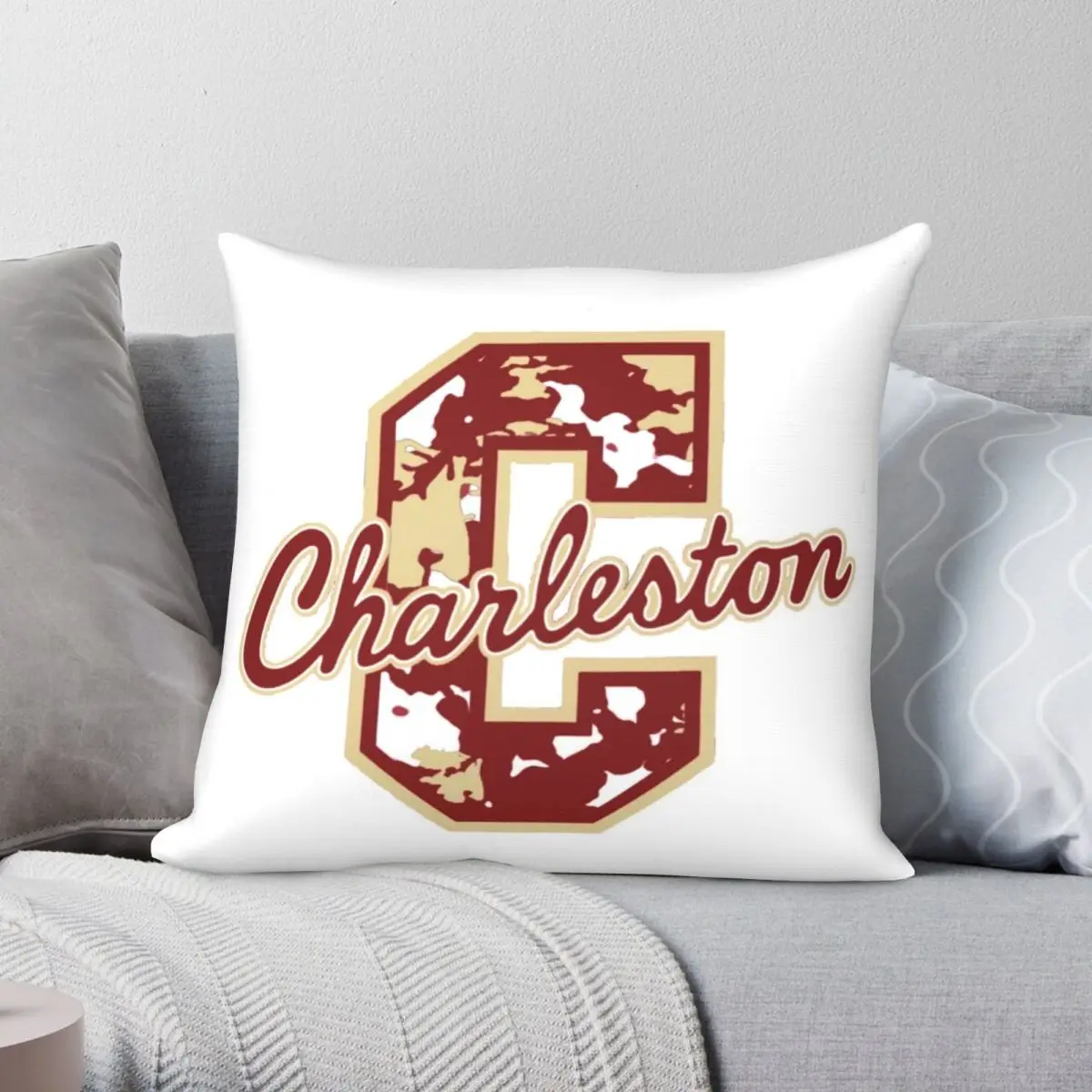 

College Of Charleston Square Pillowcase Polyester Linen Velvet Pattern Zip Decor Car Cushion Case 18"