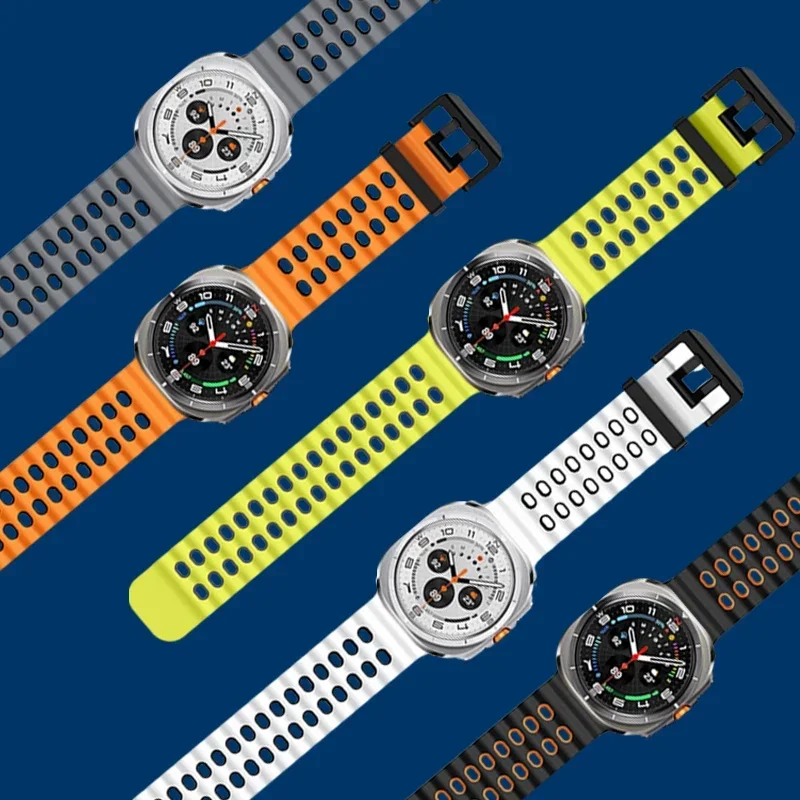 Nova pulseira de fivela dupla para samsung galaxy watch ultra 47mm pulseira de silicone à prova dwaterproof água respirável para samsung galaxy ultra