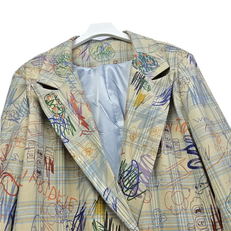 Frühling Mode Hand Bemalt Graffiti Print Frauen Anzug Jacke Lose Beiläufige Kerb Kragen Langarm Weibliche Blazer Streetwear