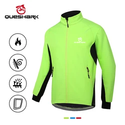 QUESHARK Men Autumn Winter Warm Fleece Long Sleeve Cycling Jacket Windproof Waterproof Thermal Windbreaker Bicycle Jersey Coat