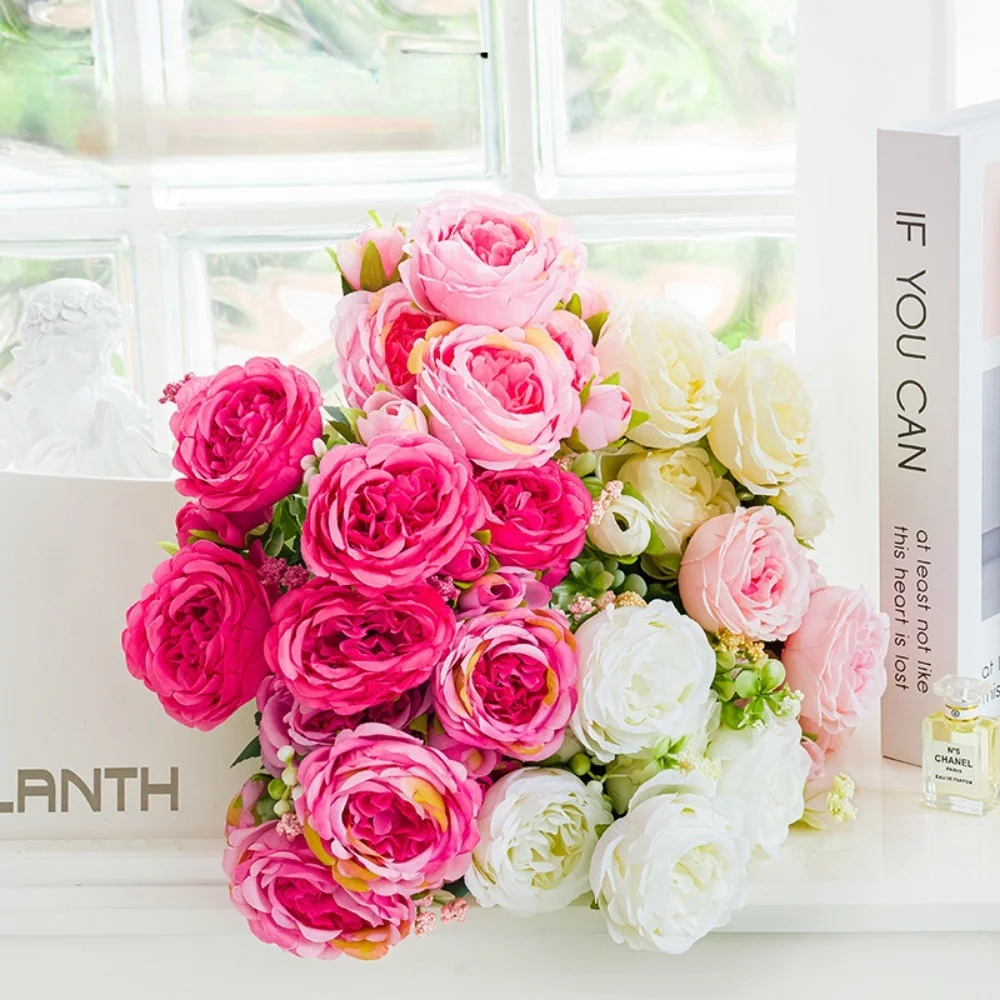 5 شوكات ربيعية ملونة من زهور الفاوانيا الاصطناعية - براعم الفاوانيا الصناعية الحريرية النابضة بالحياة لديكور المنزل وحفلات الزفاف والحفلات #2