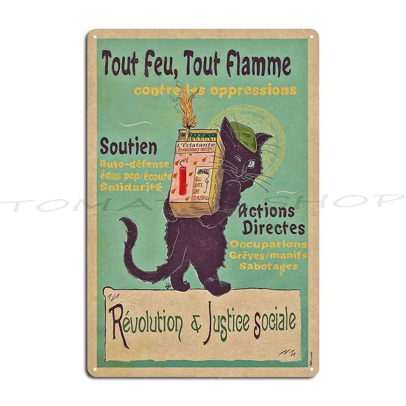 Burn With Love For Revolution Nouveau Cat Metal Sign Poster Living Room Bar Cave Retro Party Designs Tin Sign Poster