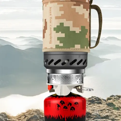 열 교환기가 있는 휴대용 요리 시스템, 배낭 여행, 캠핑 스토브, 빨간 삼각대, 1.4L