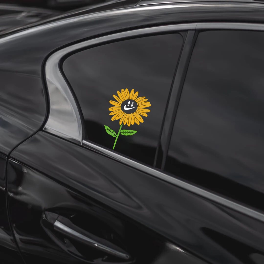 Happy sunflower creative car sticker retro window glass decoration sticker Touring car and RV waterproof and no glue left