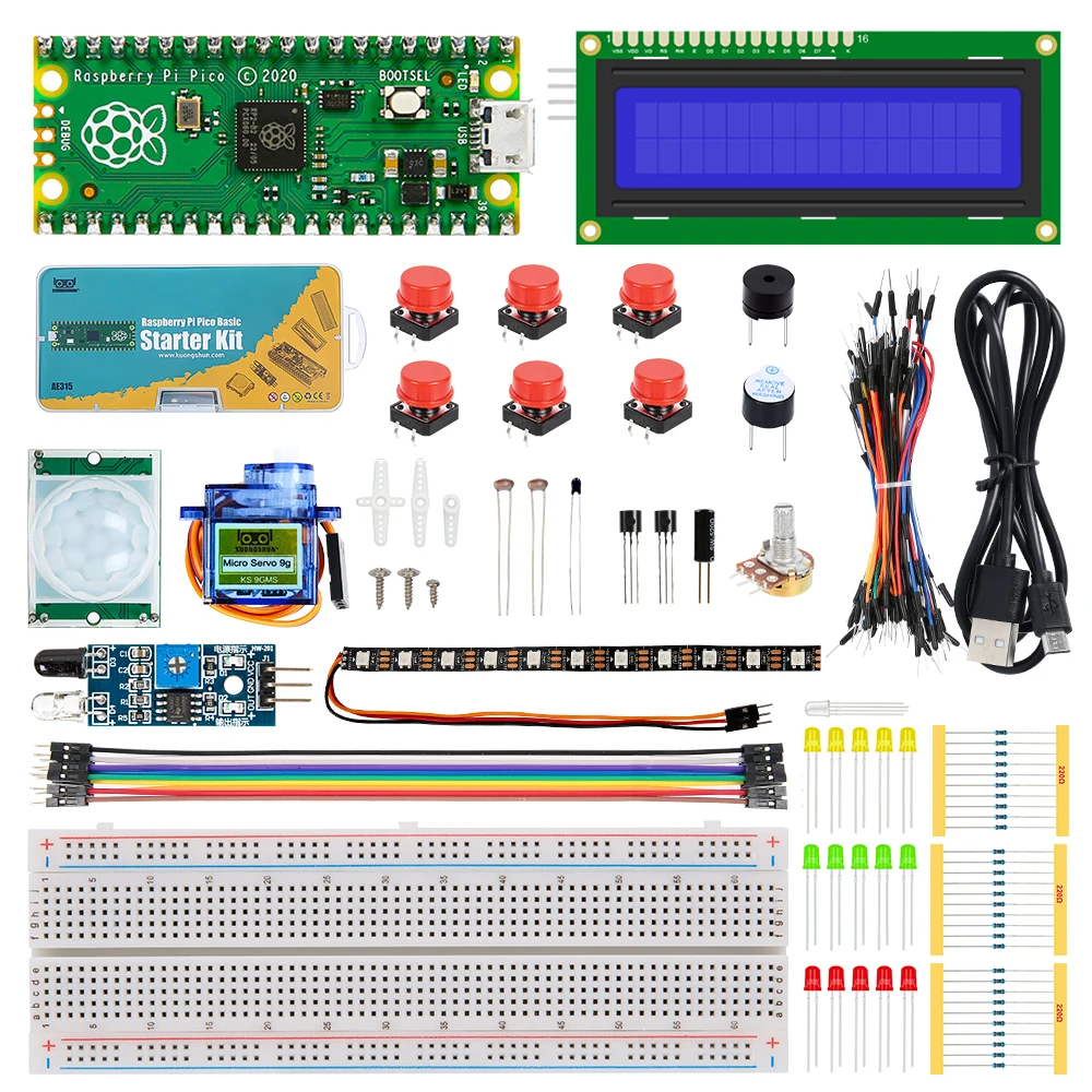 KUONGSHUN Raspberry Pi Pico Starter Kit with Breadboard I2C 1602 LCD Display Module for Raspberry Pi Pico