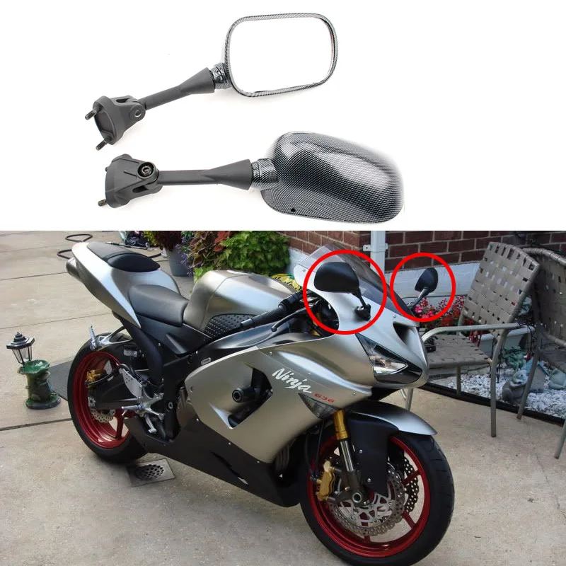 Side Racing Mirrors For Kawasa Ninja 05-08 ZX-6R 636 ZX6RR 04-08 Carbon Printed