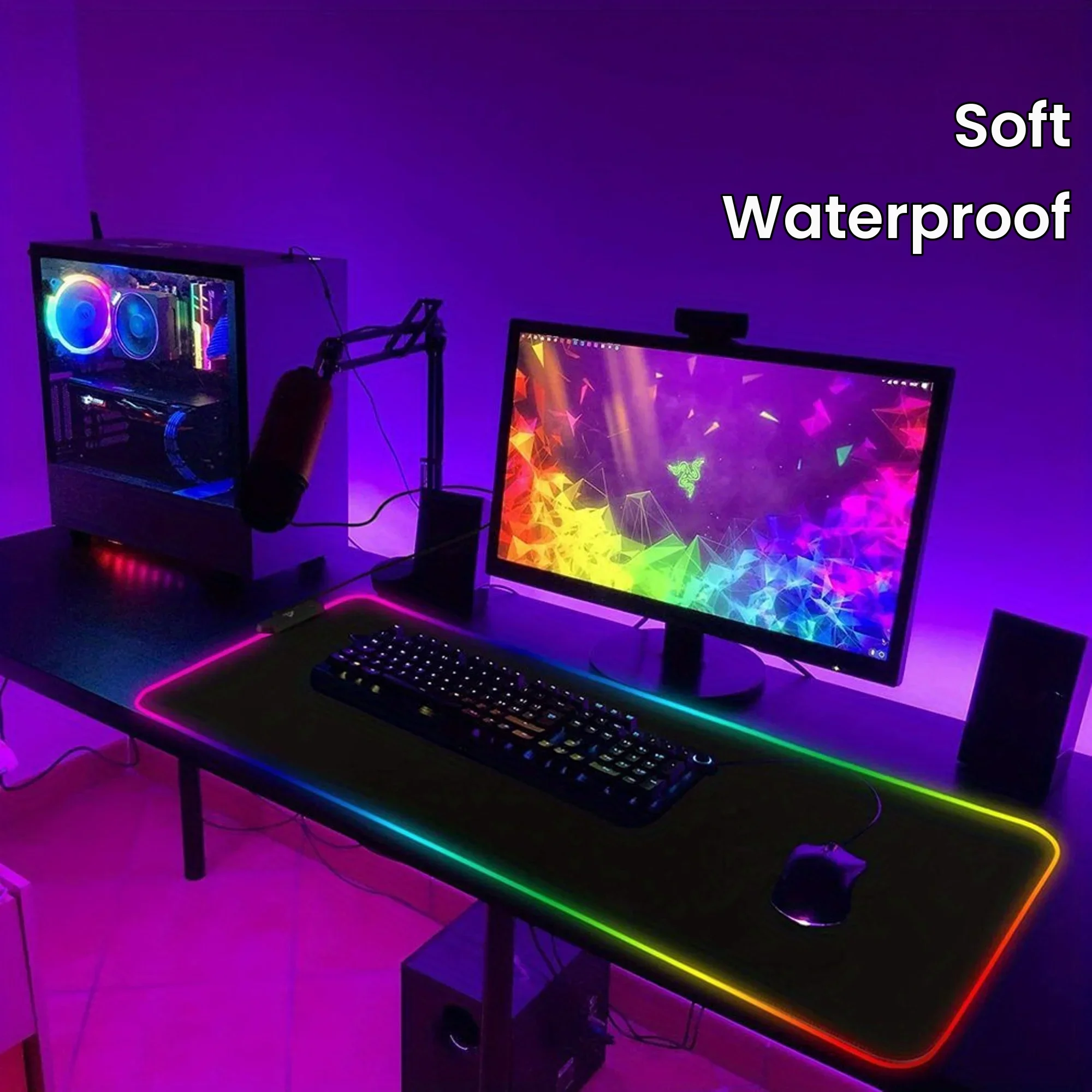 

1pc Large RGB Gaming Mouse Pad - 80x30cm, 13 Expansion Modes, LED Soft Glow, Anti-Slip Rubber Base, Waterproof, Ergonomic Design