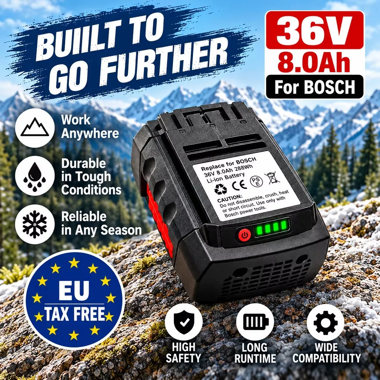 Batteria al litio ricaricabile originale Bosch 36V 8.0Ah, nuova al 100%, adatta per la sostituzione della batteria del utensile elettrico Bosch AL3640CV.