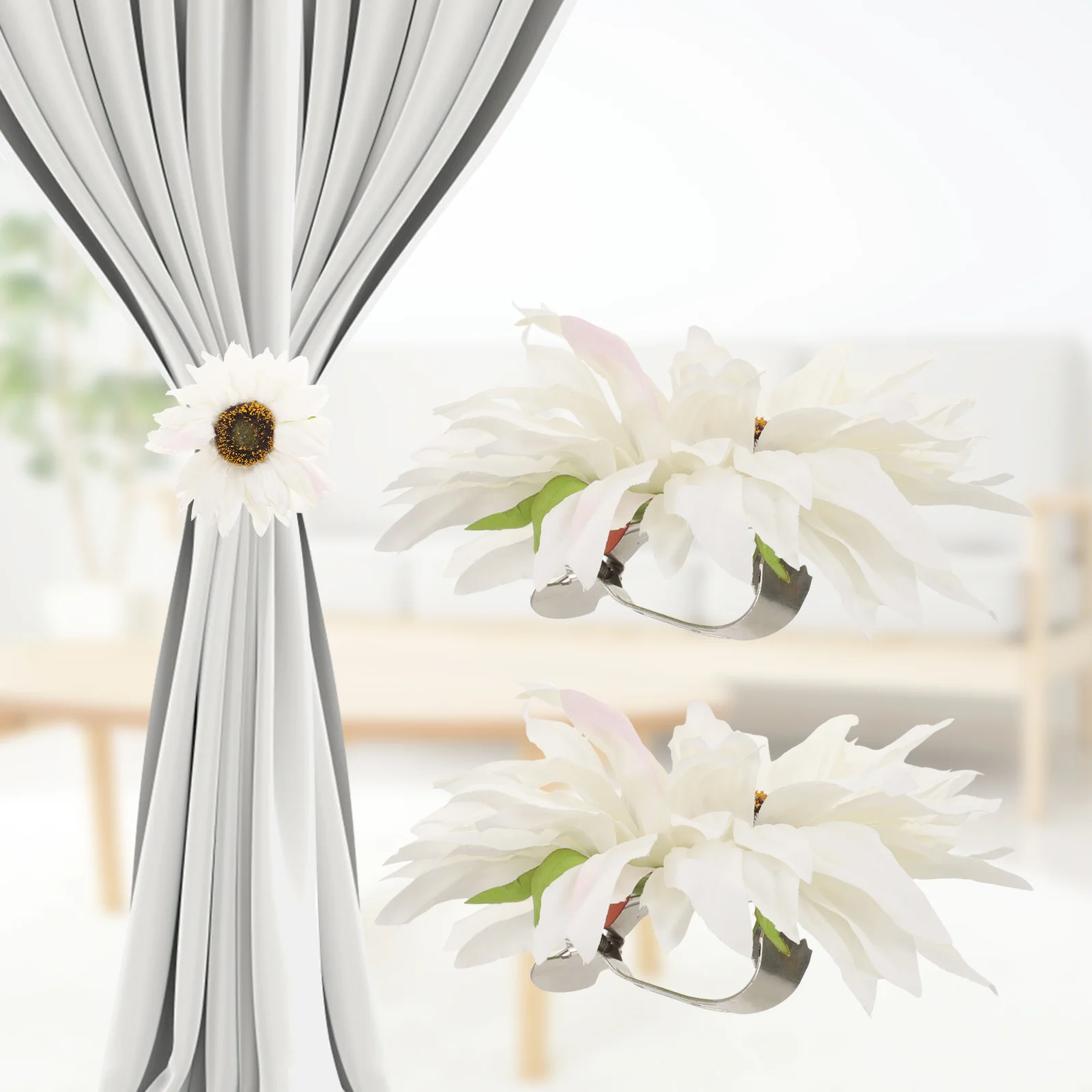 

2pcs Curtain Tiebacks Clips Sunflower Design Metal Cloth Drapery Holder Clamp For Home Hotel Window Shade Accessories