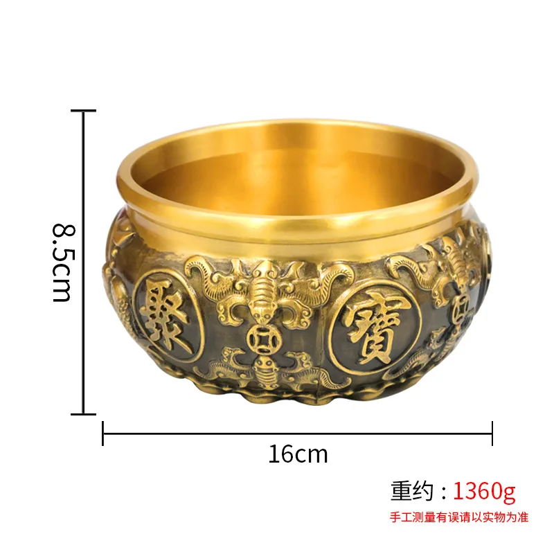 

Brass Double Fish Treasure Bowl Ornament Rice Gathering Brass Rice Jar Entrance Living Room Office Desktop Craft