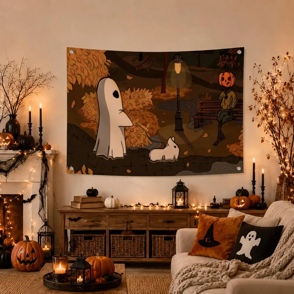 Halloween Cute Ghost Party Flags Flag Soft skin-friendly Durable Tapestry Outdoor party Home living room bedroom Decoration