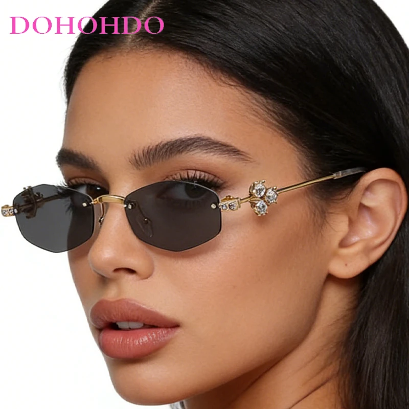 

Popular Rimless Polygonal Imitation Diamond Women Sunglasses Brand Designer Men Shades Outdoor Summer Traveling Sunglass UV400