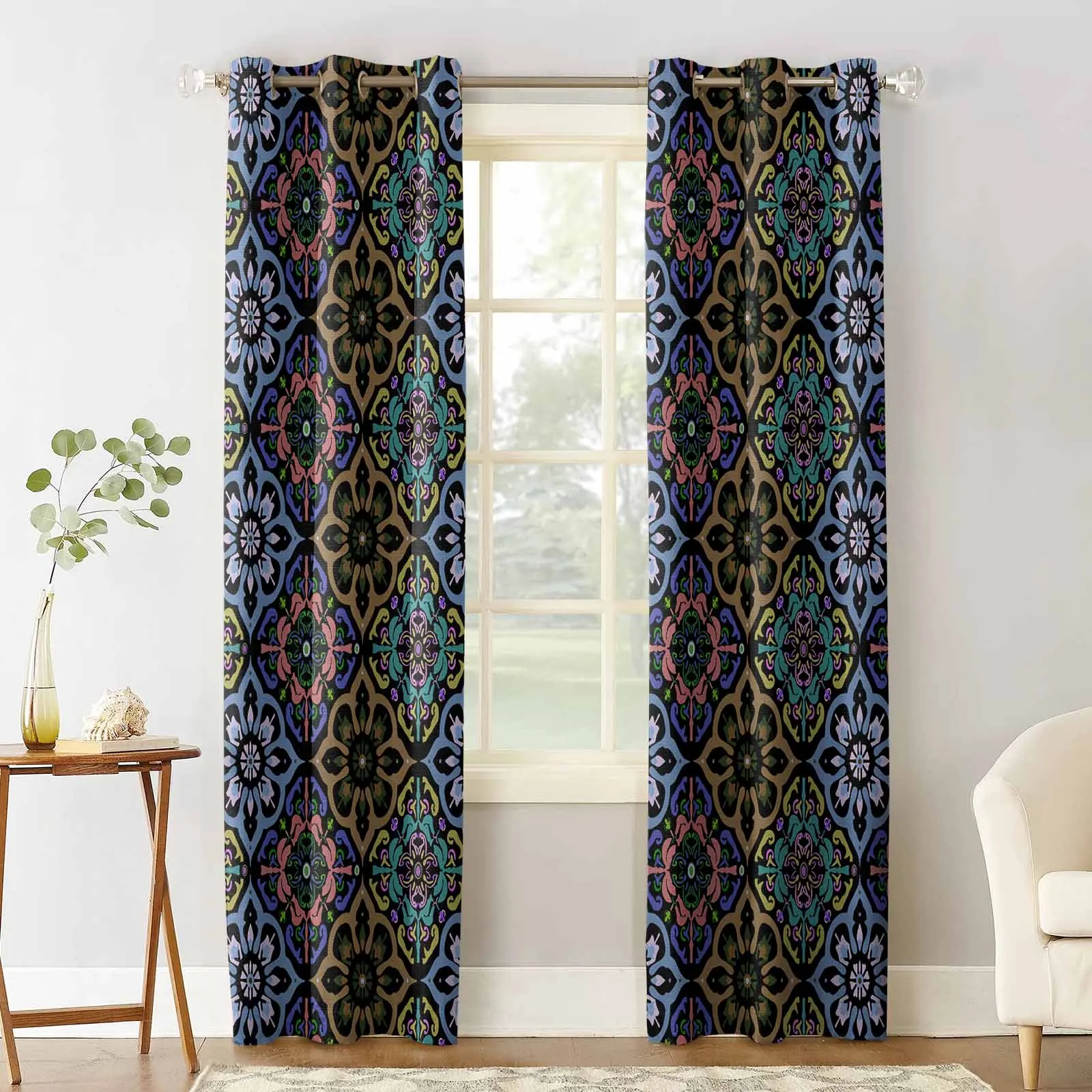 Ethnic Style Decorative Flowers Curtains For Living Room Kids Bedroom Window Curtain Balcony Hall Drape Long Cortinas