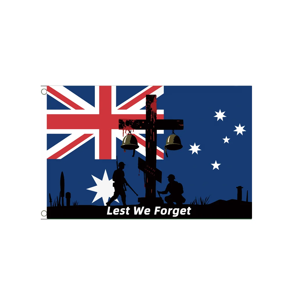 

Lest We Forget Australia Flag 2x3ft 3x5ft ANZAC Day Remembrance Day Banner Australian Veteran Soldier Memorial Flag Indoor Decor