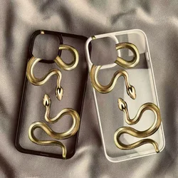 Luxury Black Gold Snake Phone Case For iPhone 15 16 17 Pro Max Cases iPhone 14 13 12 11 Pro Max 16E Mini XS XR X 7 8 Plus Cover