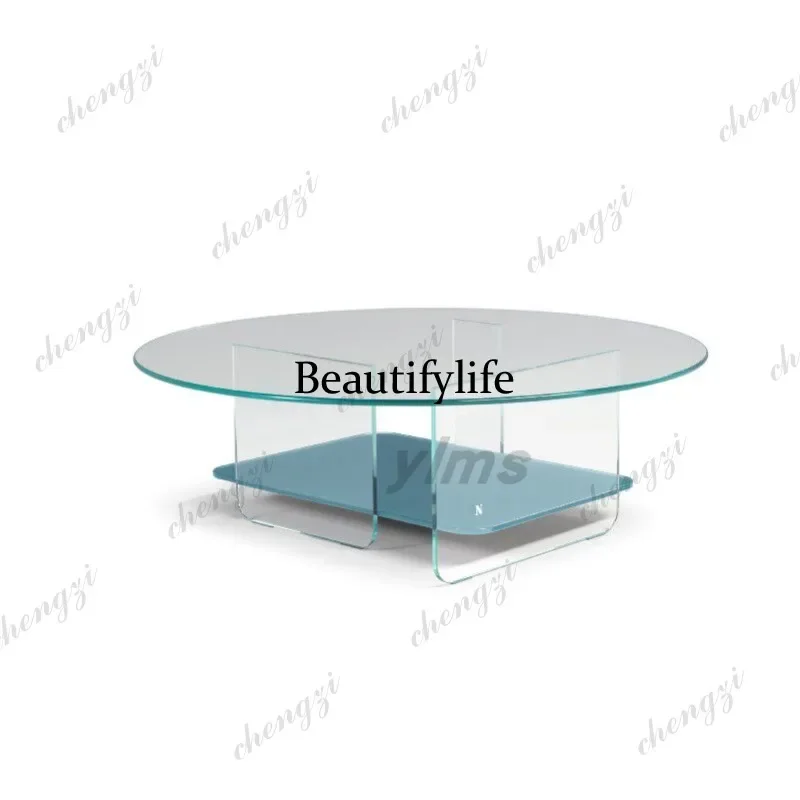B178 Italian-style double-layer square glass coffee table floating design, simple and light luxury home tea table