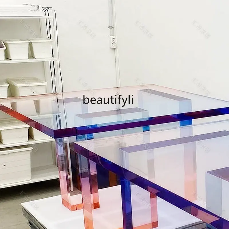 zq Gradient Crystal Color Table Acrylic Shop Decoration Design Square Transparent Kitchen Island