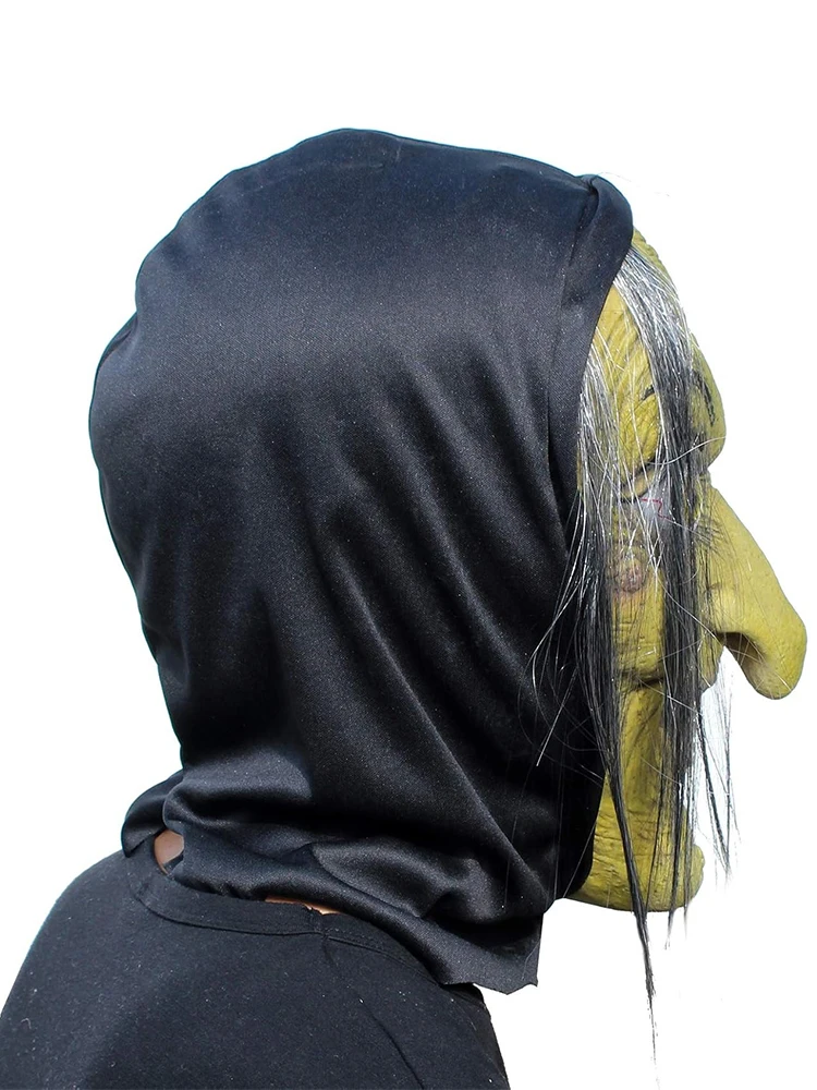 Halloween Horror Old Witch Mask with Hat Cosplay Scary Clown Hag Latex Masks Green Face Big Nose Old Women Costume Party Props