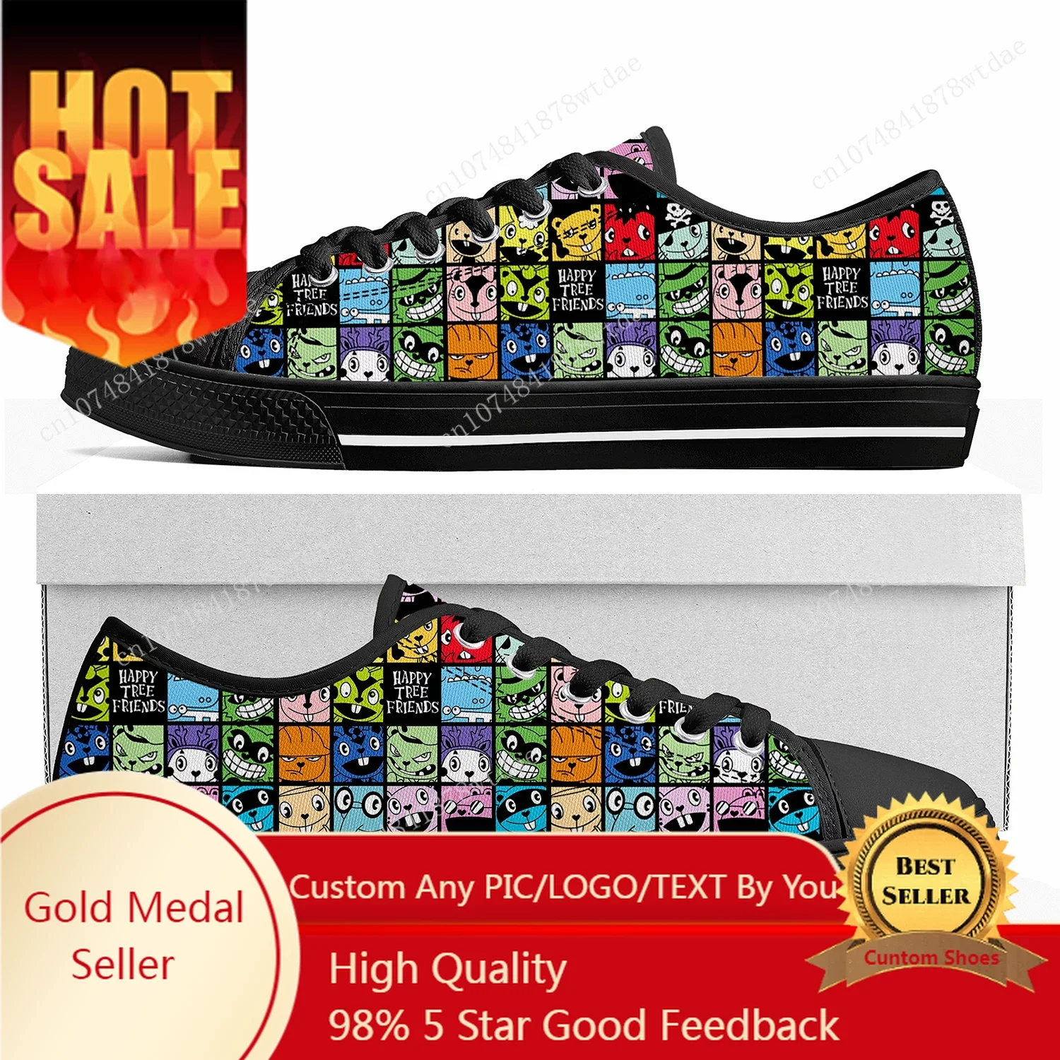 Happy Tree Friends Low Top Sneakers Womens Mens Teenager Cuddles High Quality Canvas Sneaker Casual Anime Cartoon Customize Shoe