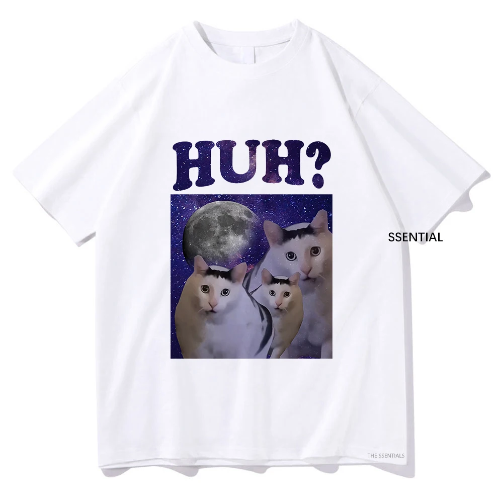 Kawaii Huh Meme Cat T Shirts Funny Men/women Tshirt Unisex Cotton Clothing Retro Summer Aesthetic Tops High Quality Tees Shirts