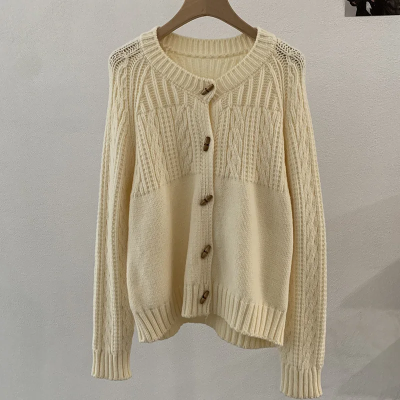 سترة صوفية محبوكة من Thiened سترة دائرية Ne ort كاجوال Sle للسيدات للخريف والشتاء كاجوال مطبوعة بالرياح طويلة...