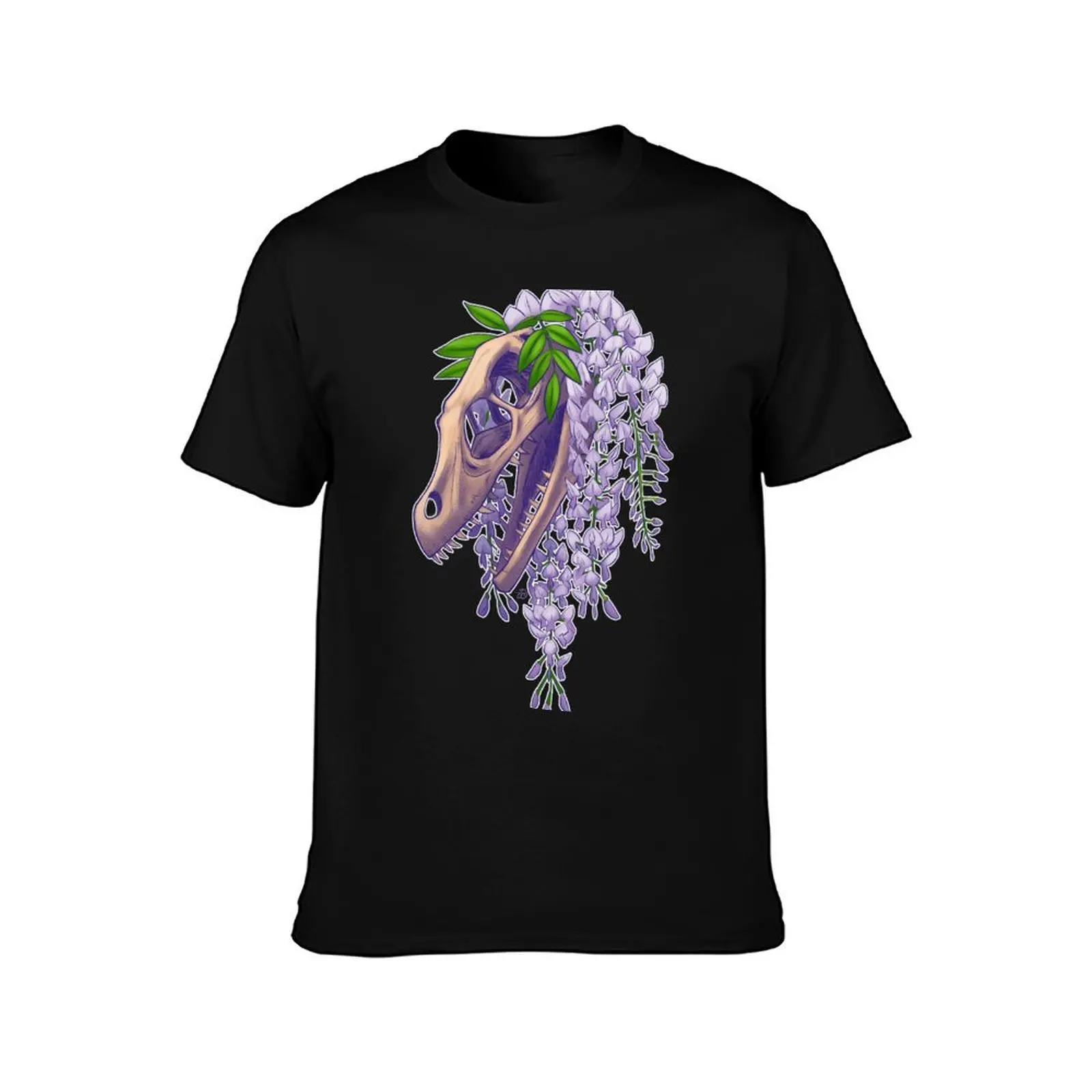 Velociraptor with Wistera T-Shirt, Summer Casual Cotton Tee, Oversized Streetwear Tops, Vintage Graphic Print, Unisex Men Women