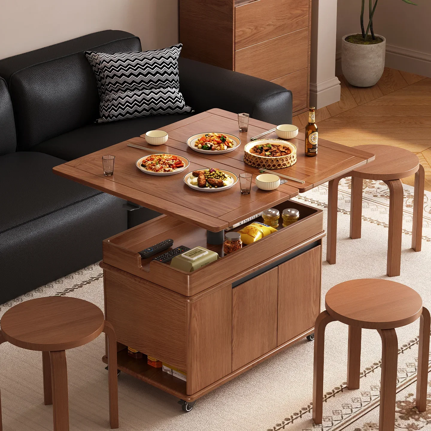 a5+  living room household folding solid wood small apartment modern pneumatic lifting movable coffee table