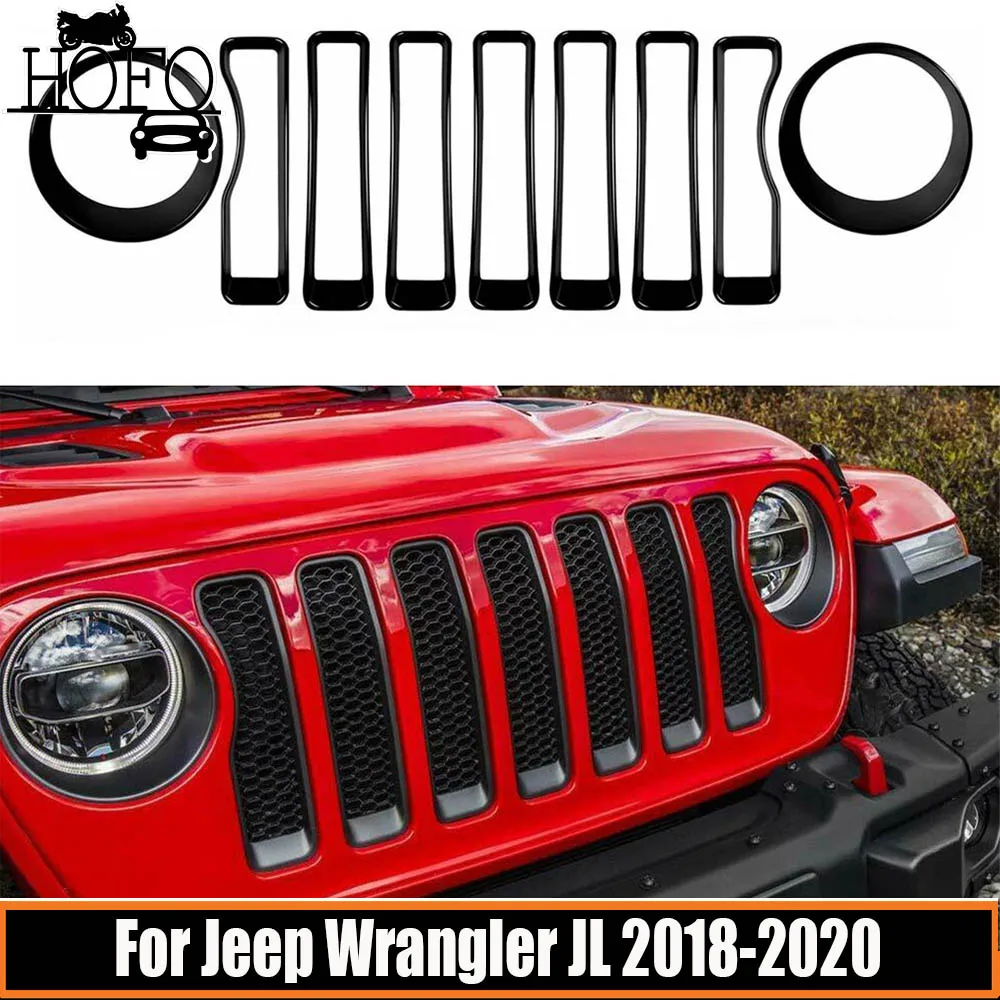 ABS Headlight Turn Light Circle & Grille Insert Cover Trim JL JLU for Jeep Wrangler JL Sport 2018 2019 2020 Car Accessories ﻿