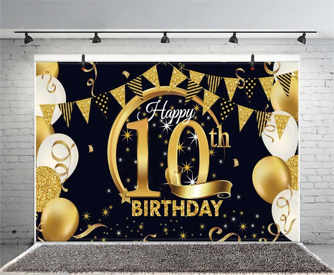 Black Glod 10 Backdrop Baby Shower Meninos Meninas 10 Anos de Aniversário Festa de Fotografia Personalizada Photo Studio Banner