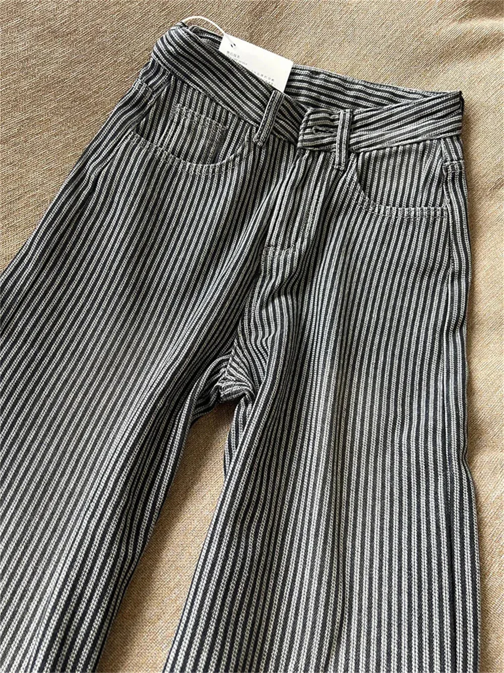 Stripe Print Winter Baggy Jeans Women Vintage American High Waist Casual Y2k Denim Pants Ladies Korean Straight Wide Leg Pants