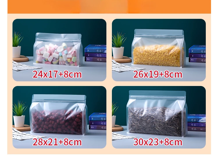 50pcs Food Packaging Ziplock Bags Transparent with Handle Stand Up Sealed for Candy Nuts Storage Reusable Zip Lock Pouch