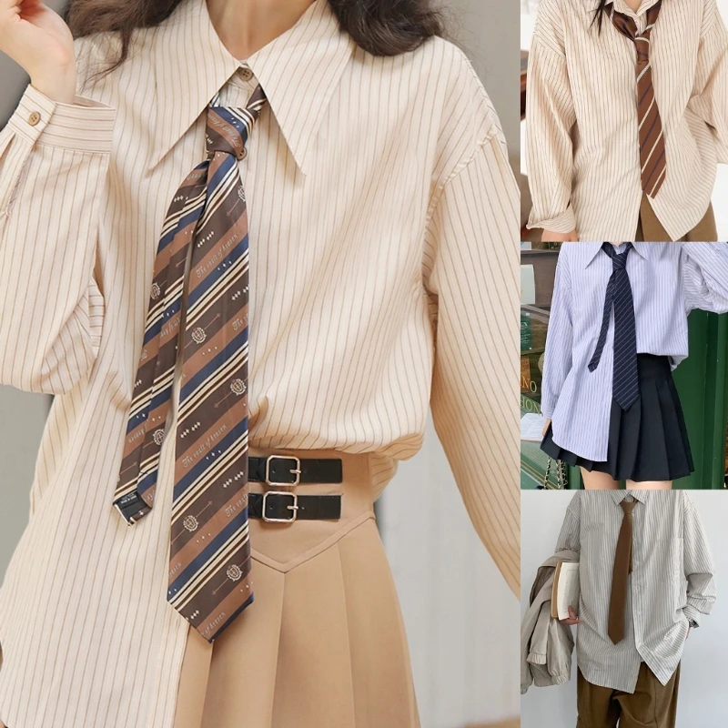 Vintage Striped Neck Tie for Women Men Japanese JK Necktie Casual Versatile Tie Shirt School Accessories