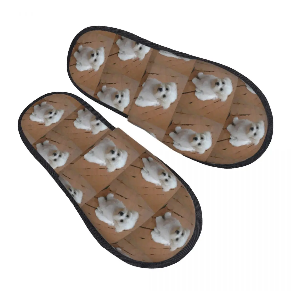 Custom Maltese Puppy Low Poly Geometric Triangles Slippers Memory Foam Warm Soft Women House Slipper Indoor Fluffy Shoes