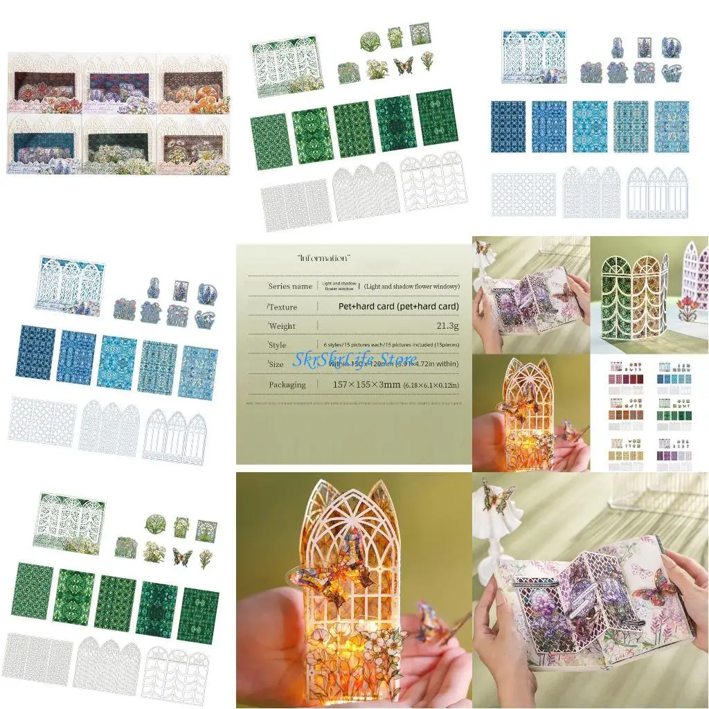

E65E Retro Window Frame Craft Paper Adhesive PET Sticker For Card Making Scrapbooking