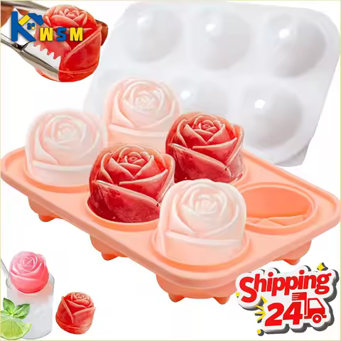 3D Rose Shape Ice Ball Mold Silicone Ice Tray for Whiskey Bourbon Easy Release Home Kitchen Freezer Accessory Bar Tool