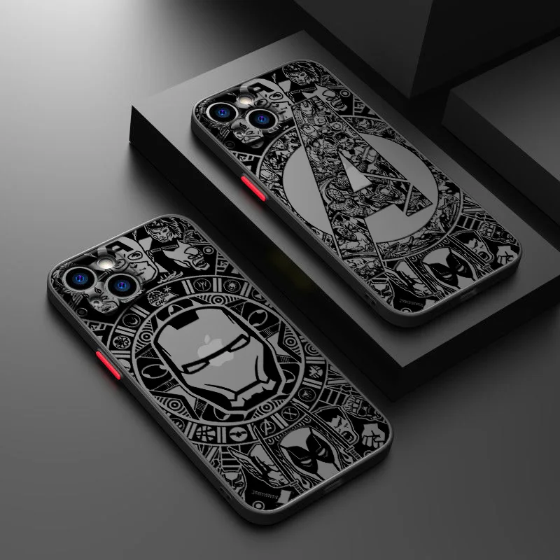 Matte Iron Man Marvel Spiderman For Apple iPhone 15 14 13 12 11 XS Mini Pro Max 8 7 XR X Plus Frosted Translucent Phone Case