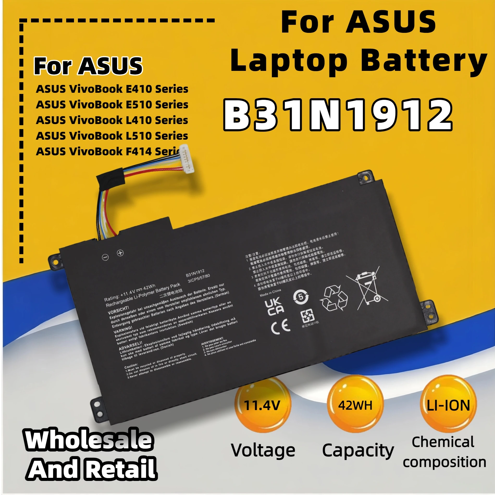 

Аккумулятор FRLESUI C31N1912 B31N1912 для ноутбуков ASUS VivoBook 14 E410MA-EK018TS EK026TS BV162T F414MA E510MA Series