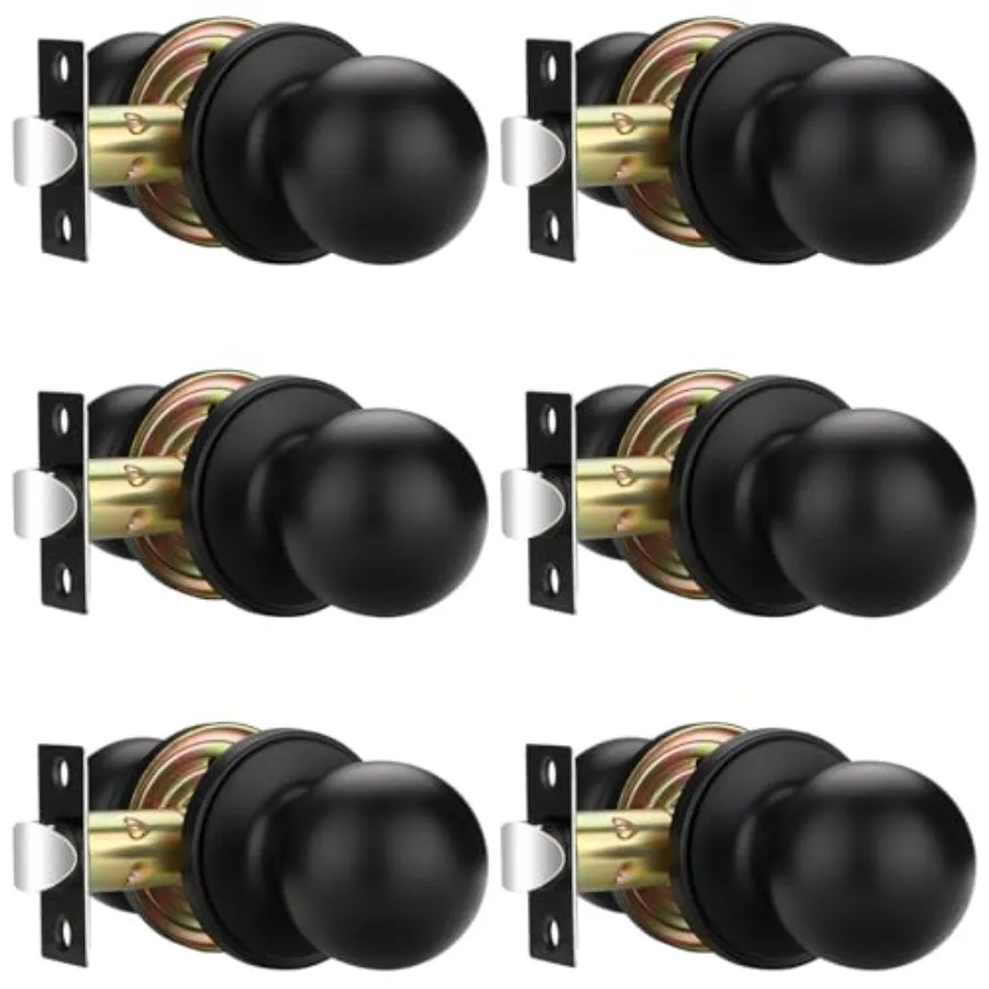 

Black Door Knobs Interior, No Lock, Keyless Hallway/Closet Door Knobs, Universal for Left or Right Handed Doors, Modern Round D