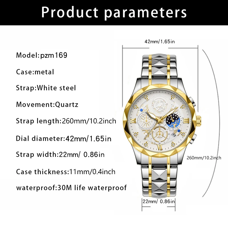 PAAZOMU Luxury Man Wristwatch Waterproof Luminous Chronograph Watch for Men Stainless Steel Men\'s Quartz Watches reloj hombre