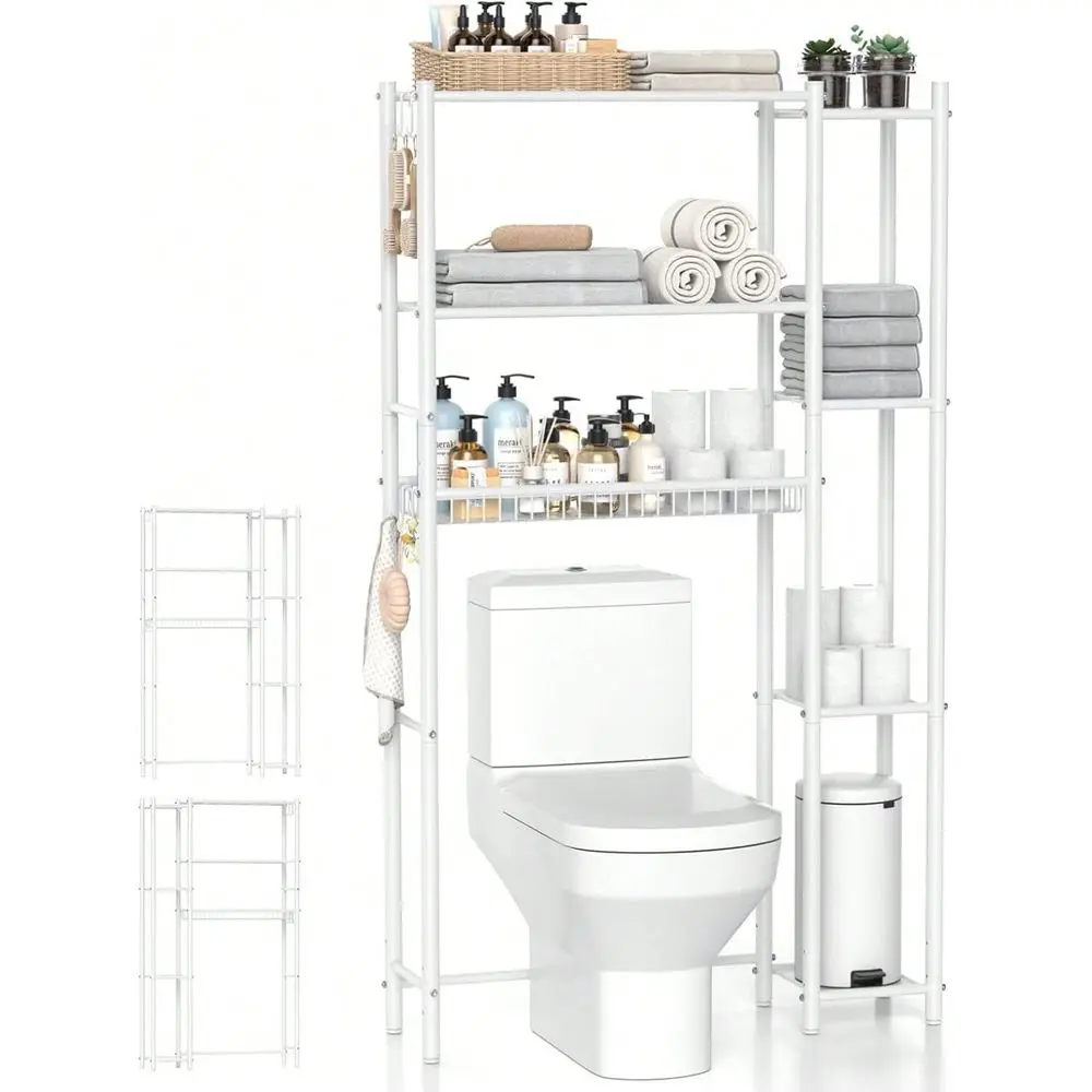 

Tiers Space Saving Bathroom Shelves Adjustable Above Toilet Shelf Rack Metal Organizer Shelf Over Toilet For Bathroom Storage A