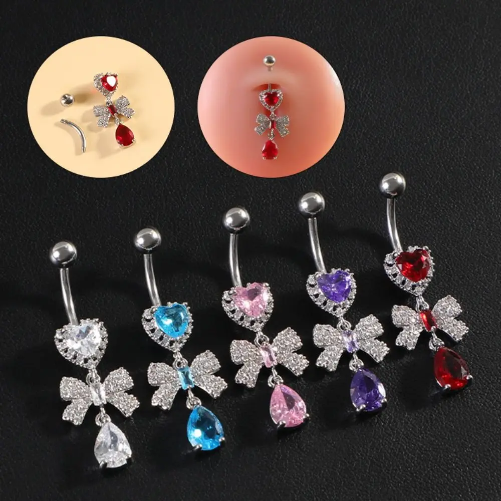 Personalidad de acero inoxidable circón ombligo anillo arco cristal cuerpo Piercing joyería Piercing Punk corazón ombligo anillo regalo