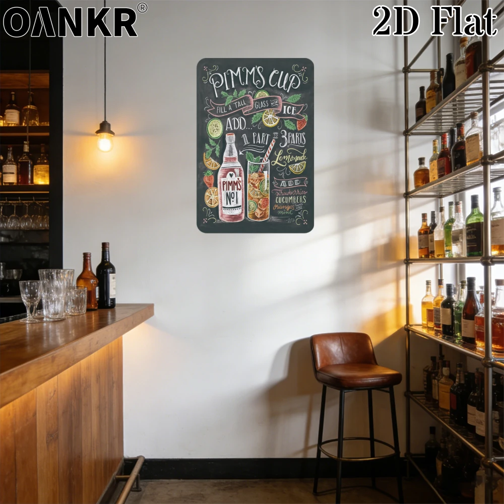 Letrero Metálico de Pizarra para Cócteles Pimms Cup, Decoración Retro para Pared de Bar, Placa de Hierro Vintage Resistente a la Intemperie para Pub, Tiki Bar, Cafetería