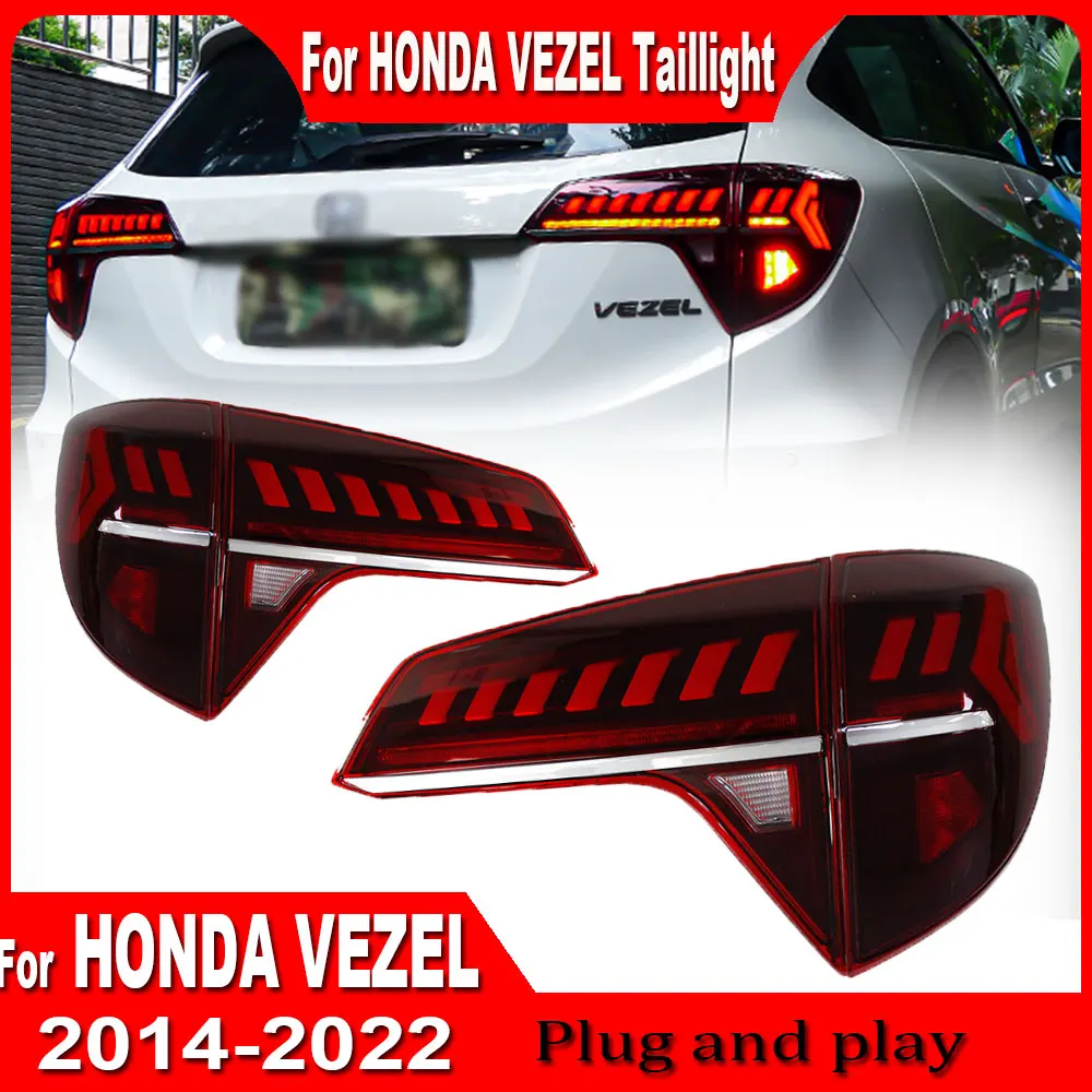 2pc Car Styling Tail lights for Honda HR-V Vezel 2015-2022 LED DRL Tail Lamp Running Turn Signal Rear Reverse Brake Accessory