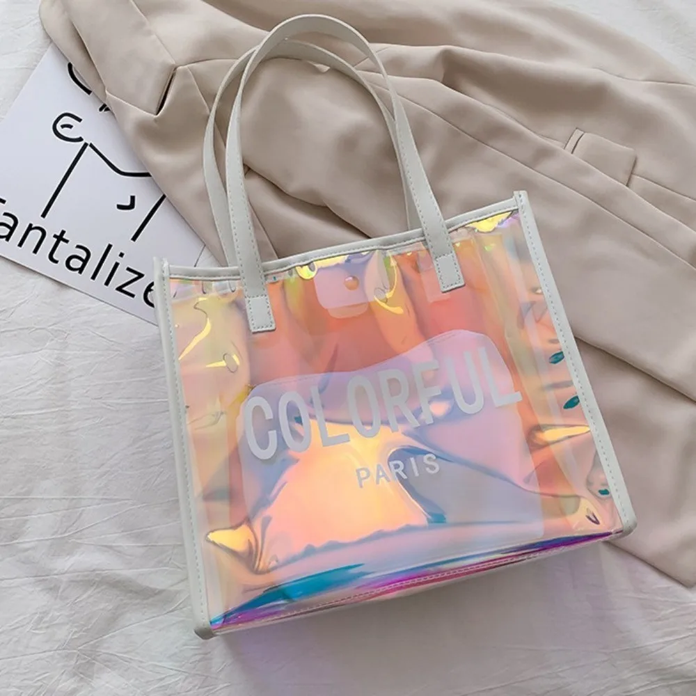 

Large Capacity Laser PVC Handbag Korean Style Summer Beach Portable Tote Underarm Bag Storage Waterproof Shoulder Bags