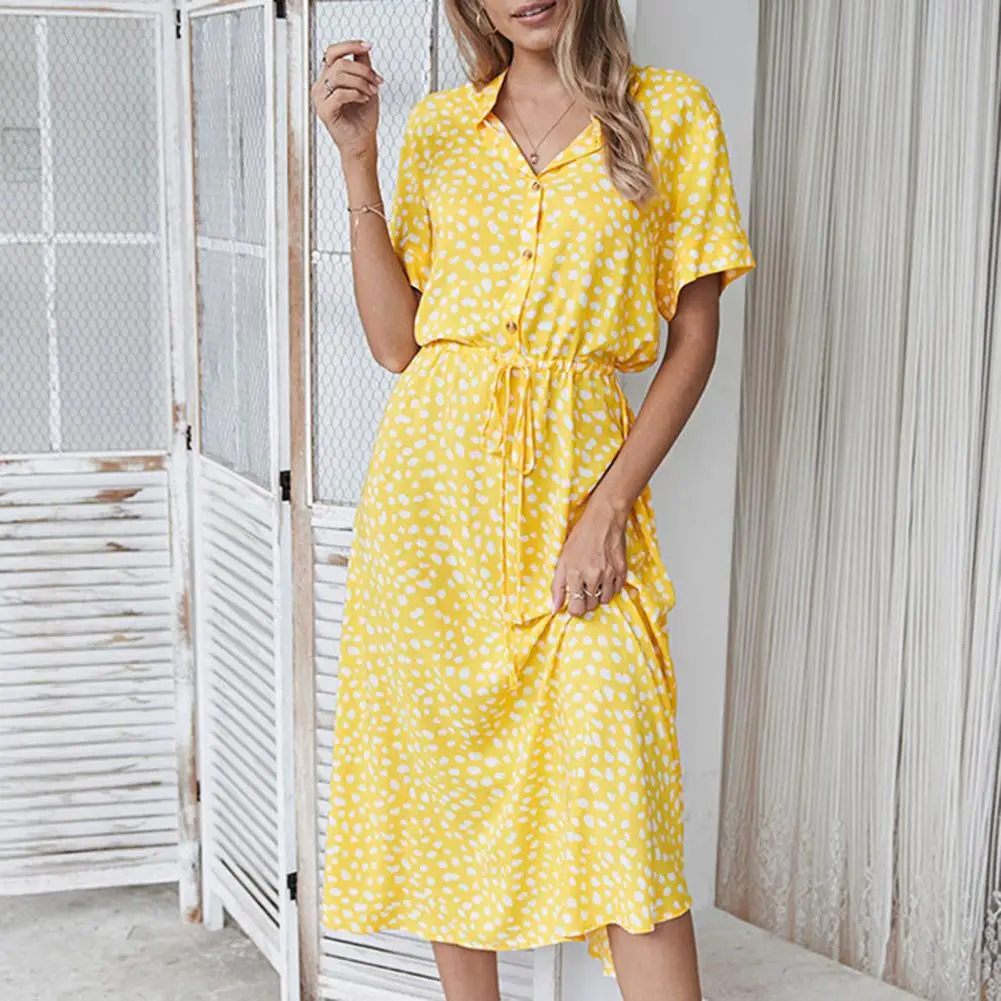 Robe d'été à lacets pour femmes, douce et ample, style Boho, imprimé à pois