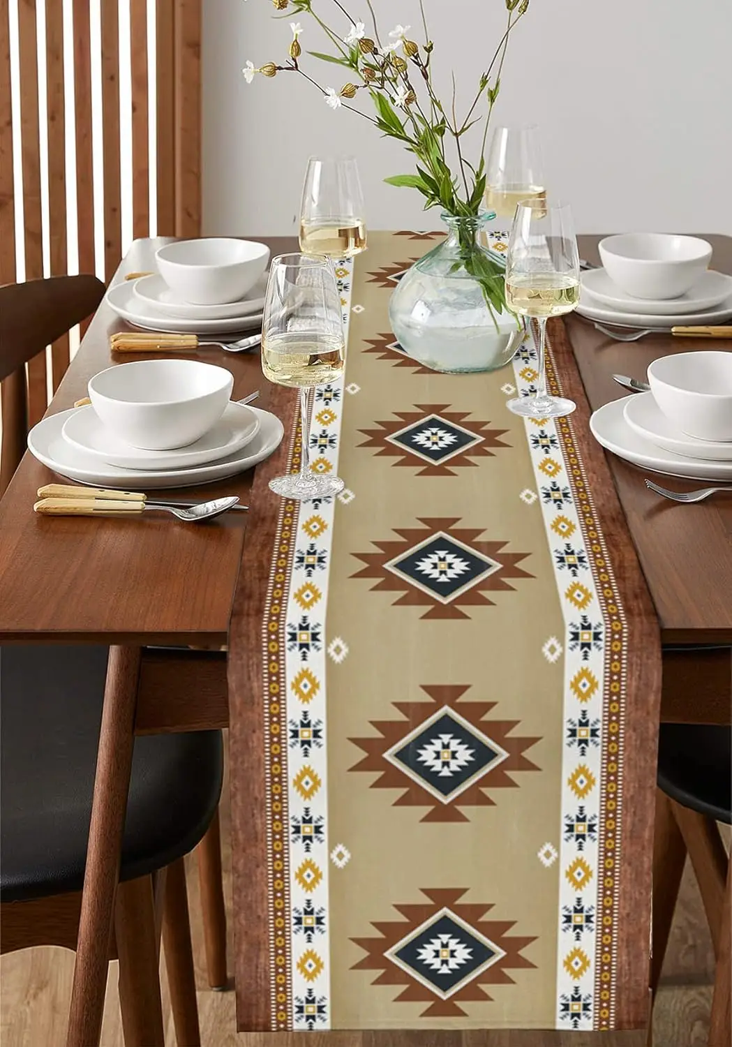 Western Beige Yellow Linen Table Runners Modern Abstract Art Wooden Dresser Scarf Table Decor Kitchen Home Dining Party Decor