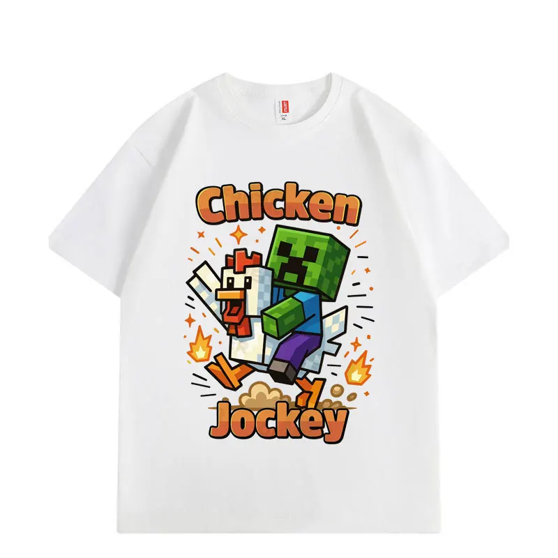 

Chicken Jockey Funny Graphic T Shirts Men's Women's Fashion Cartoon Short Sleeve T-shirts High Quality Cotton Oversized T Shirts